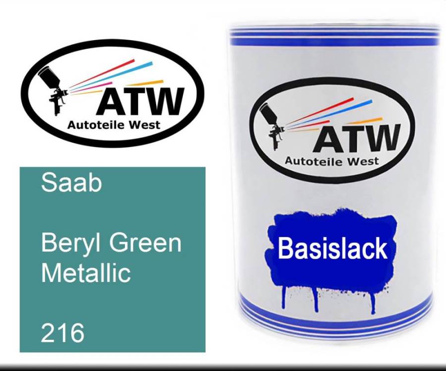 Saab, Beryl Green Metallic, 216: 500ml Lackdose, von ATW Autoteile West.